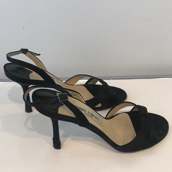 Jimmy Choo Black Silk Satin Open Toe Slingback - Picture 2 of 5